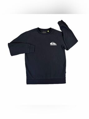 Quiksilver Sweatshirt Mens M Black Crewneck Fleece Pullover Logo Graphic Surf